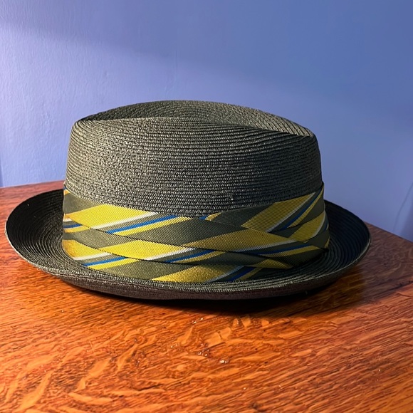 gerald Accessories Mens Vintage Straw Fedora Olive Green With Gold